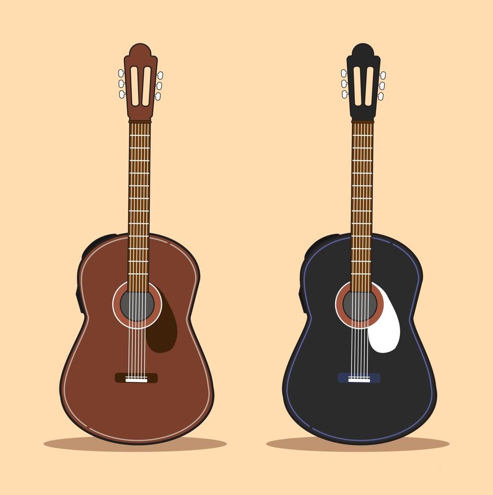 Guitar set. Acoustic guitar, electric guitar and ukulele on white background. Stringed instrument. Cute flat cartoon style. Vector illustration