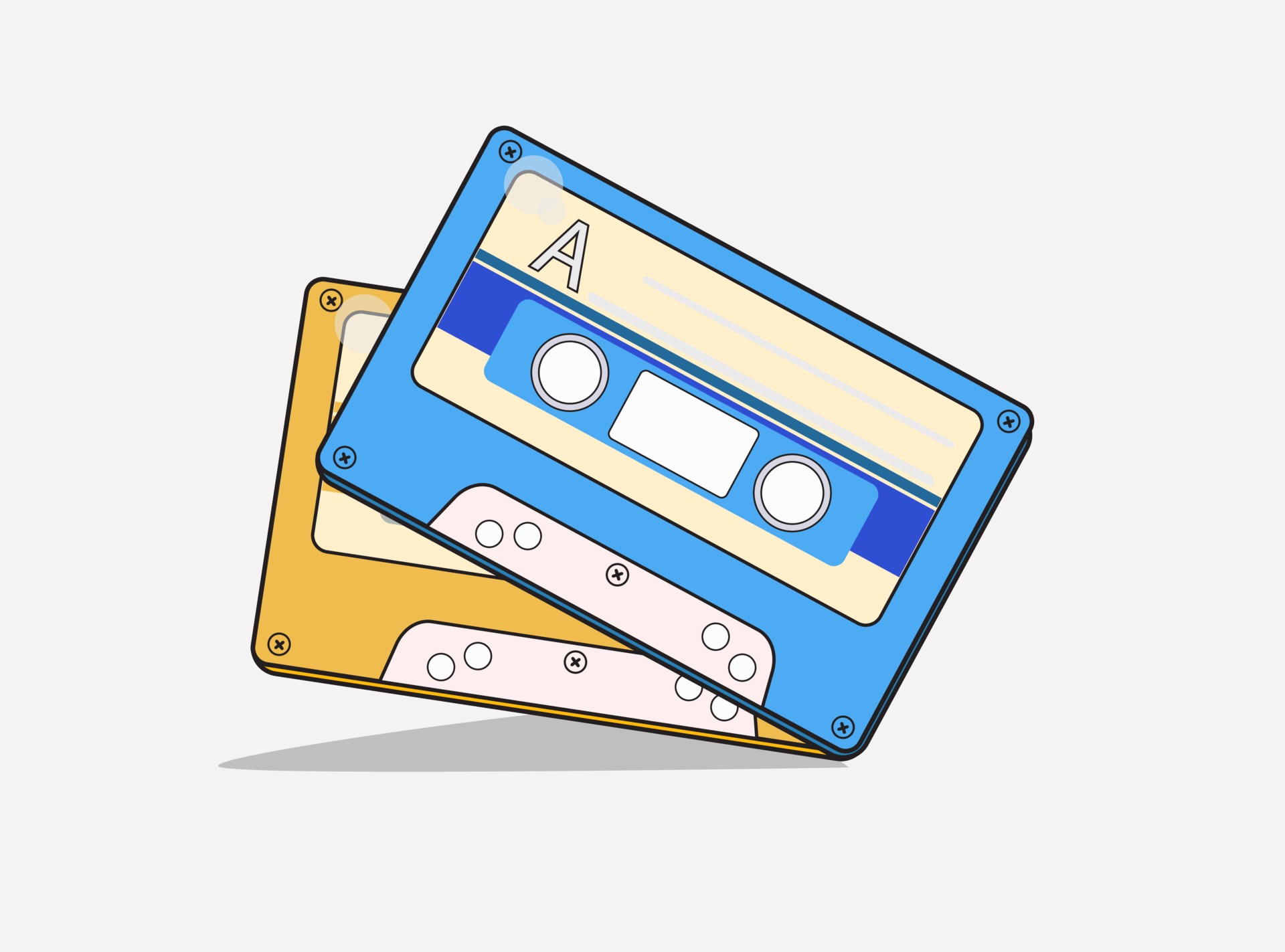 Cinta Cassette antigua rebobinada con un bolígrafo como en los años 80  Stock Vector