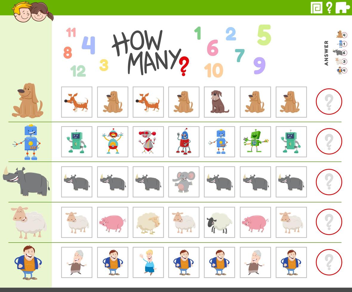 counting task for kids with funny characters vector