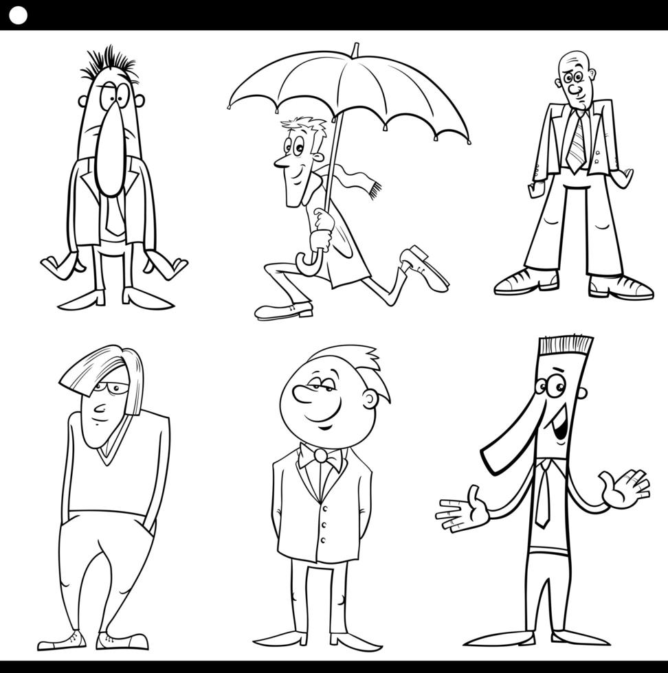 men characters set cartoon black and white illustration vector