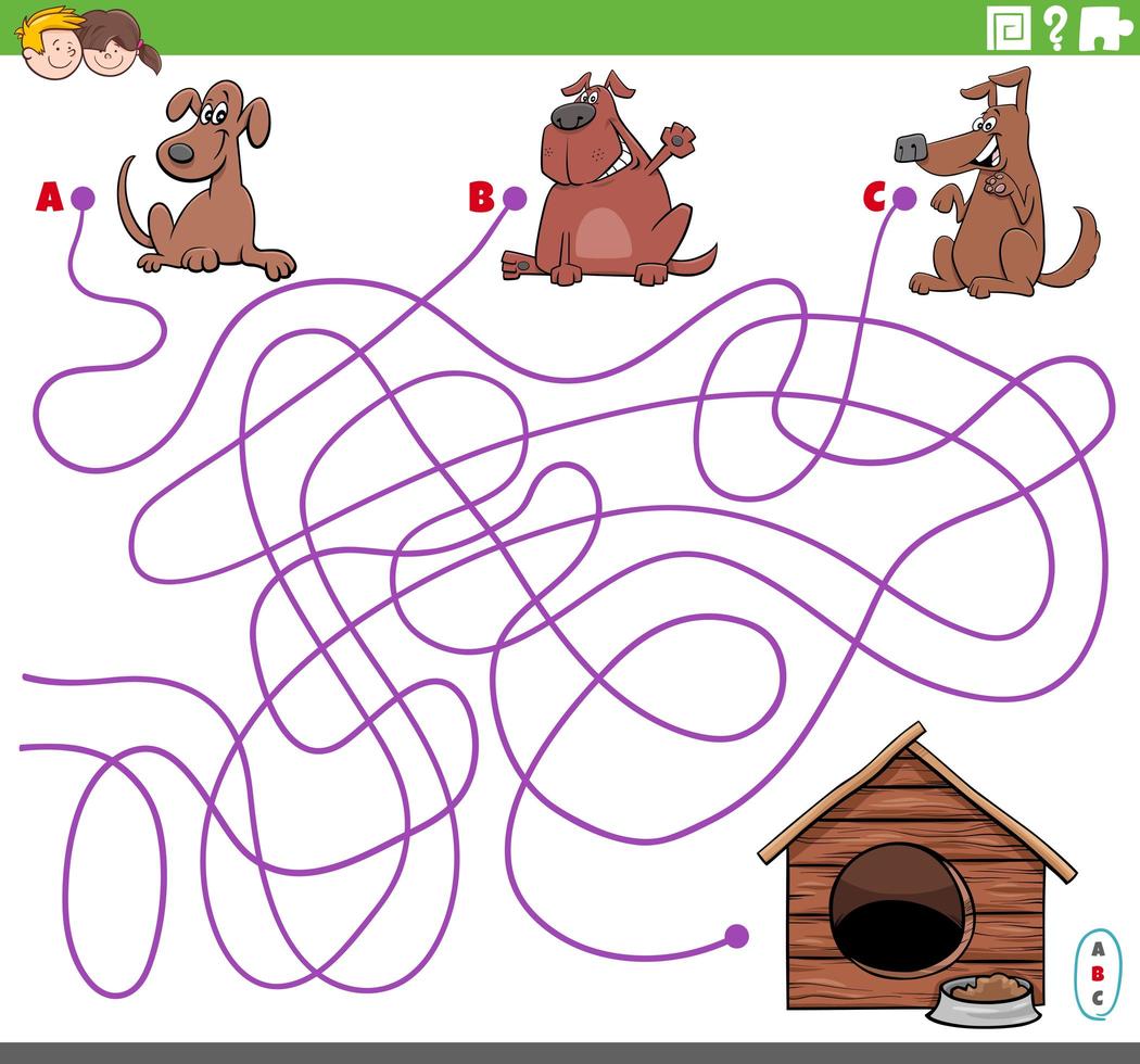 educational maze game with cartoon dogs characters vector