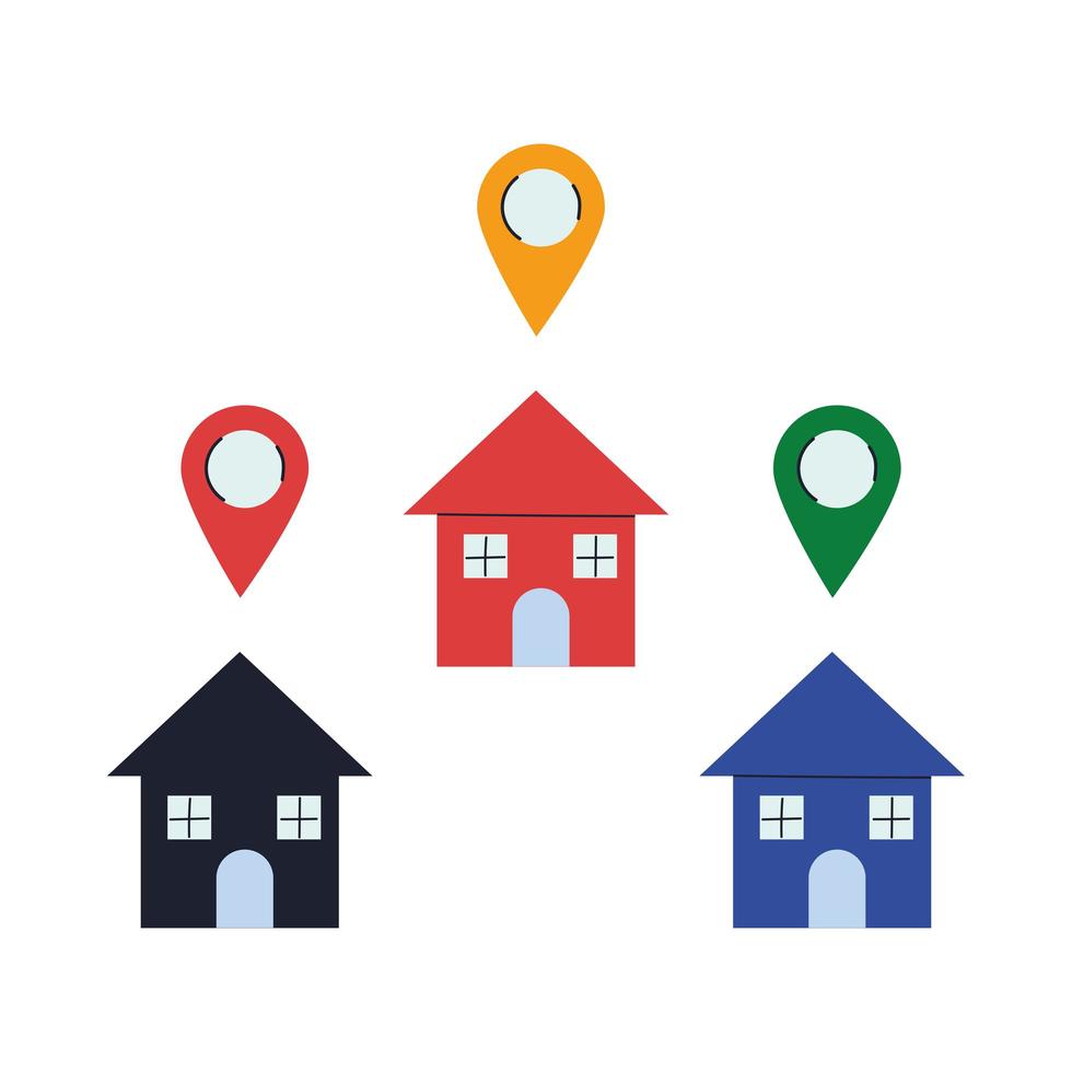 houses with location pins for delivery vector