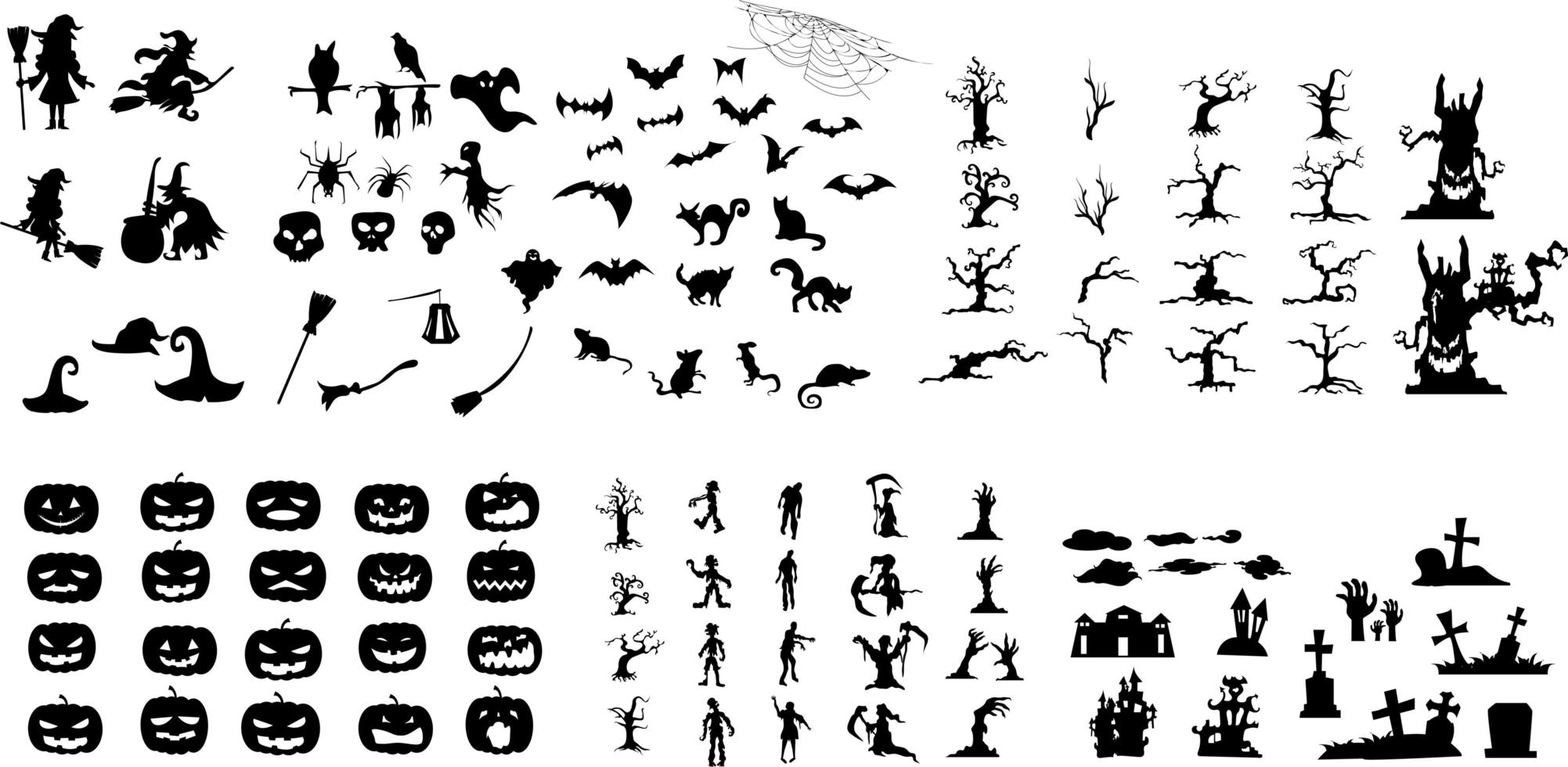 Collection of halloween silhouettes icons vector