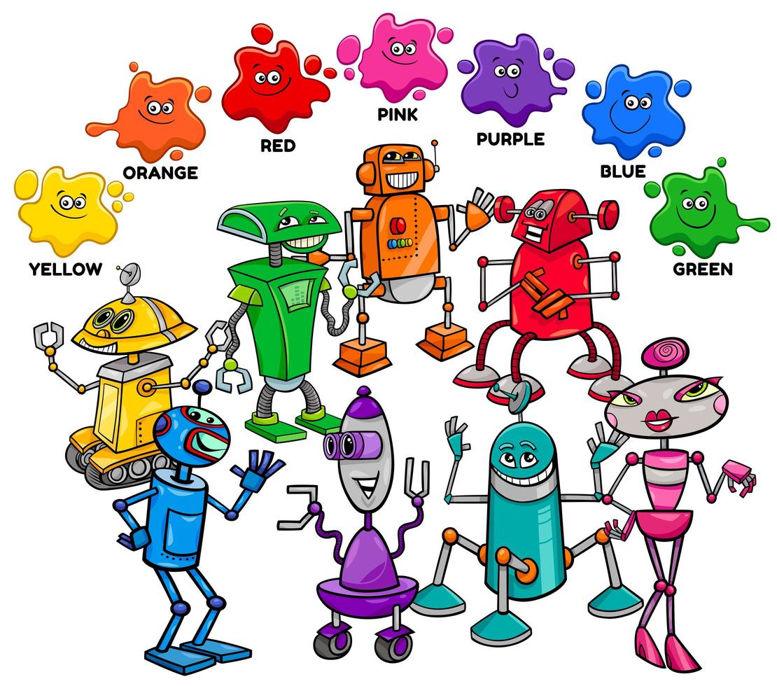 basic colors with robot characters group vector