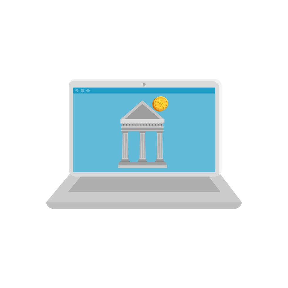 laptop computer with structure bank and coin vector