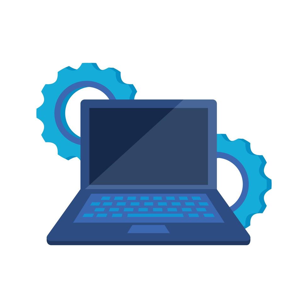 laptop computer with gears settings vector