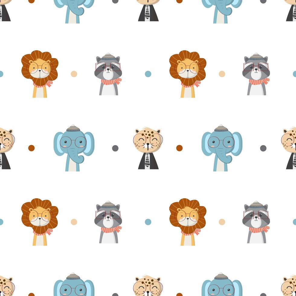 Seamless Pattern with cute animals in the white backdrop vector