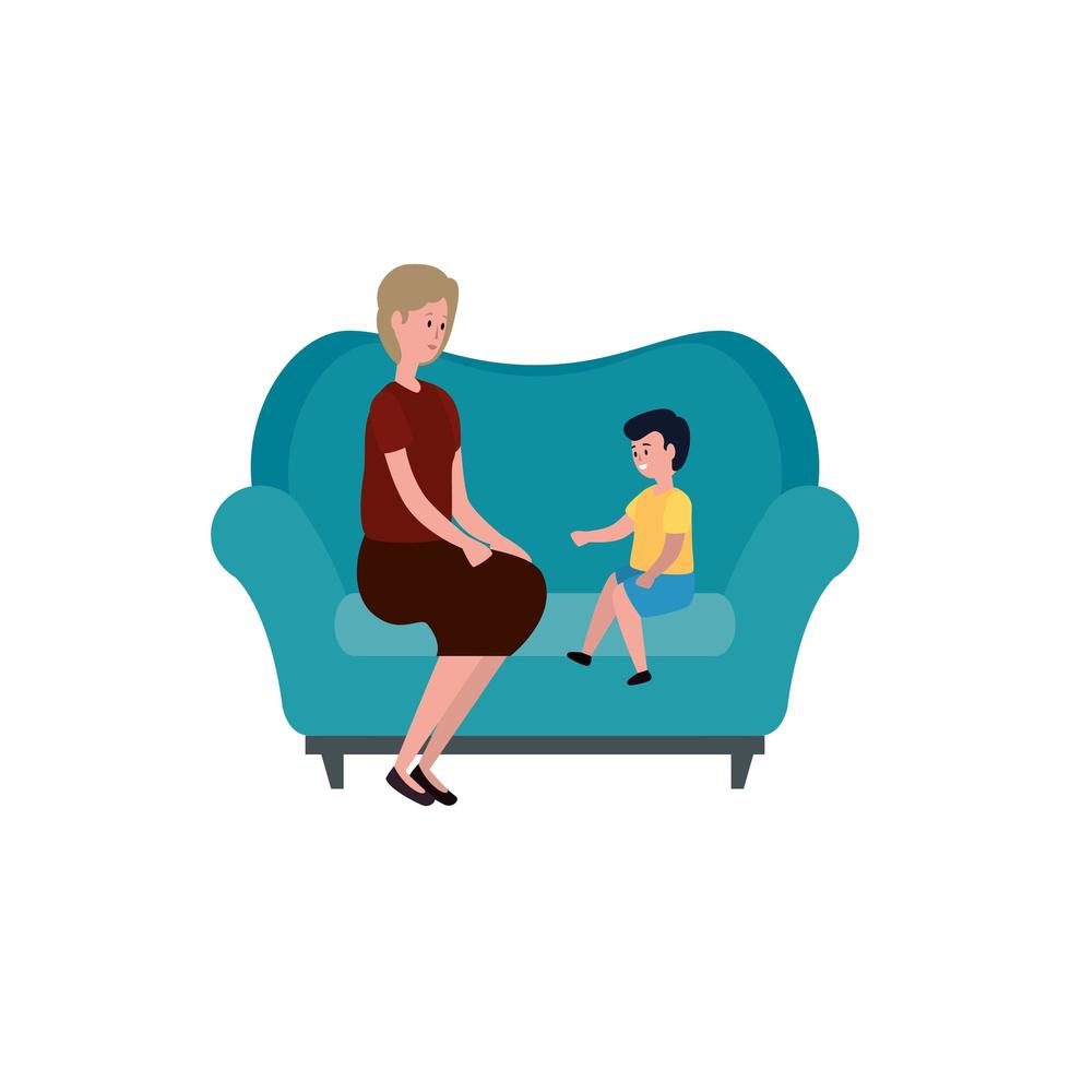 cute grandmother with grandson in the sofa vector