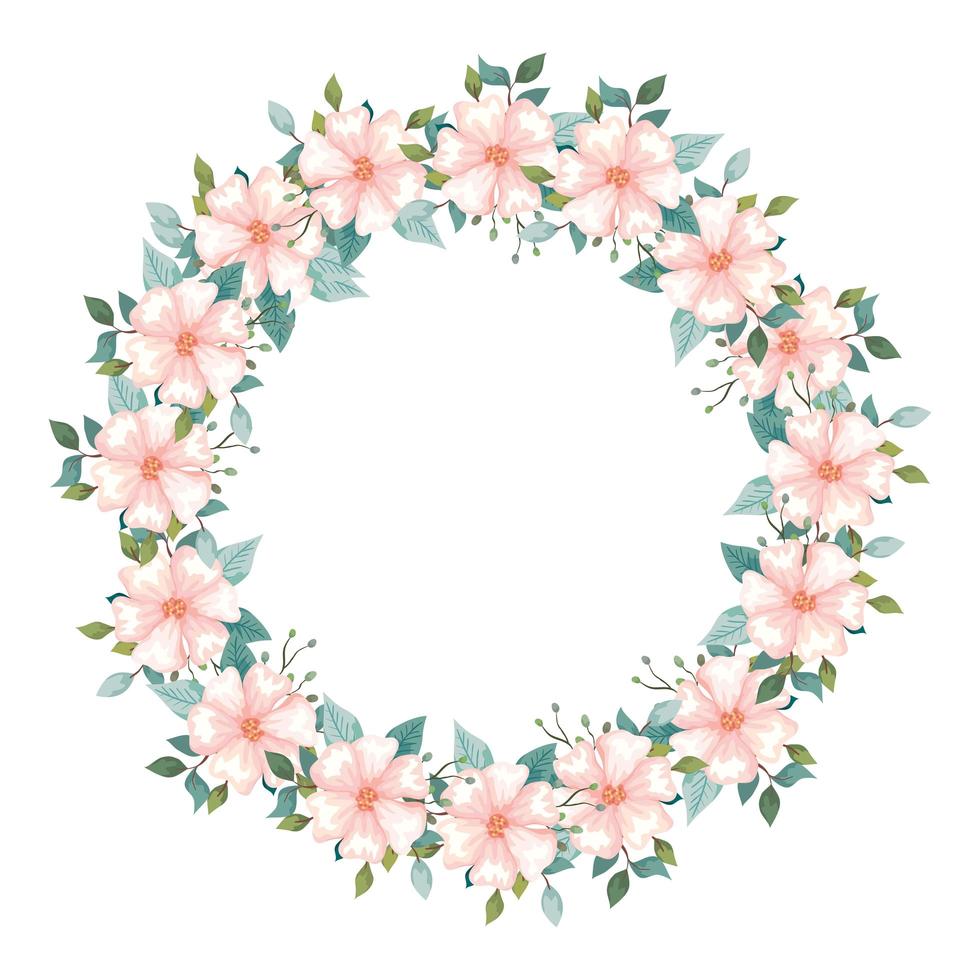 frame circular of flowers and leafs isolated icon vector