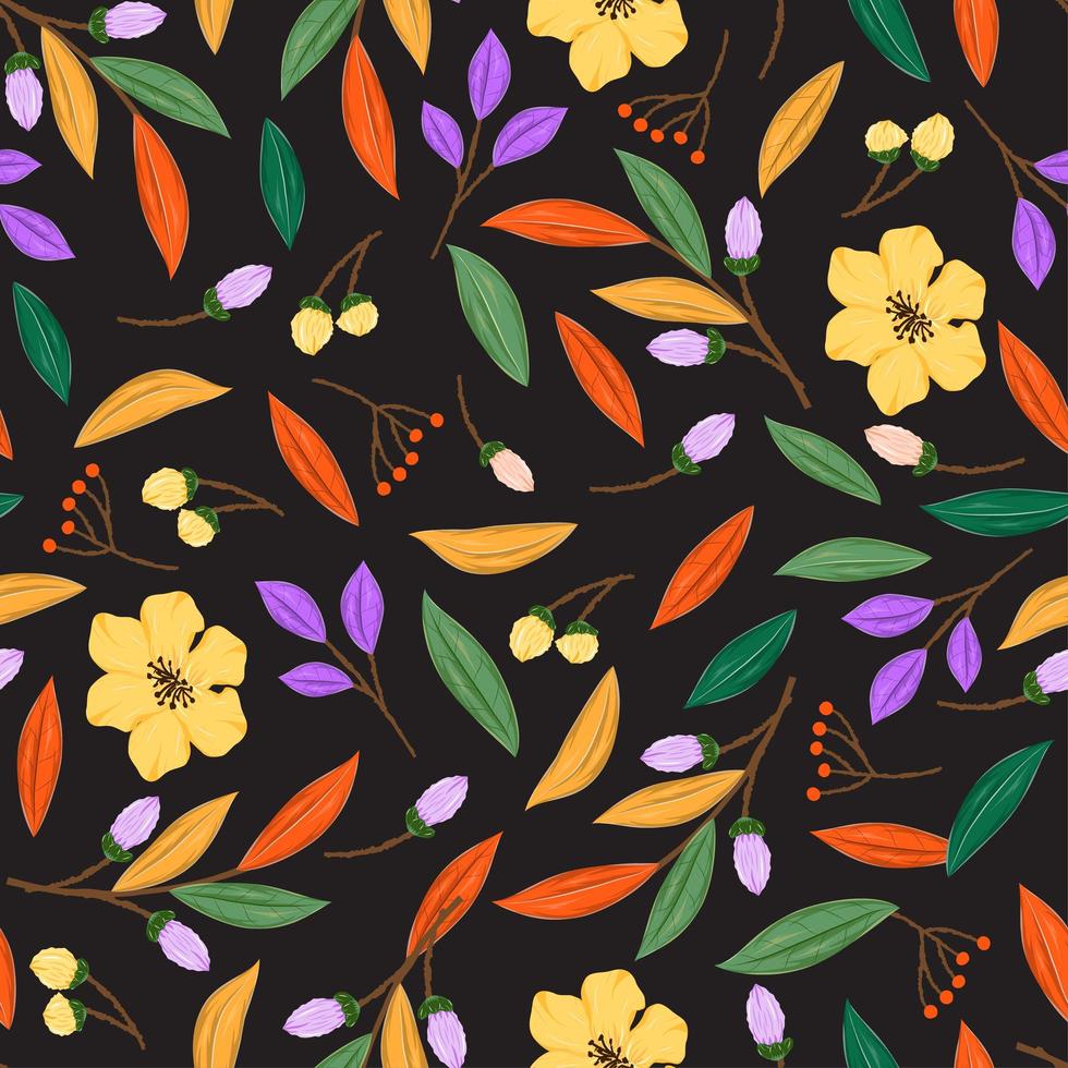 Seamless pattern with floral concept in the black backdrop vector