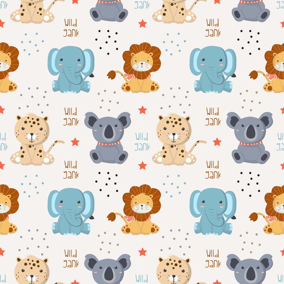 Seamless Pattern with baby wild animals in the white backdrop vector