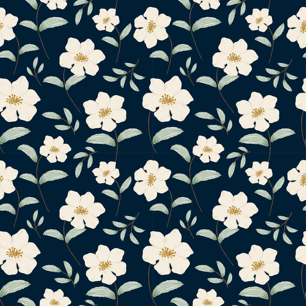 Seamless pattern with flowers concept in the dark blue backdrop vector