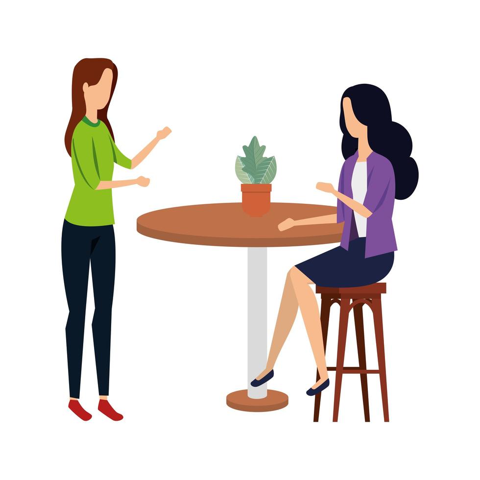 elegant businesswomen in table with houseplant vector