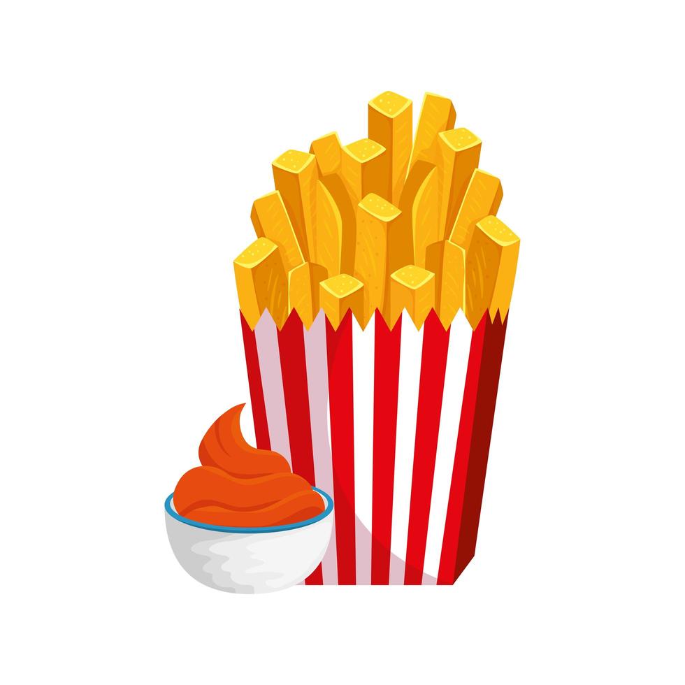 delicious french fries with sauce fast food icon vector