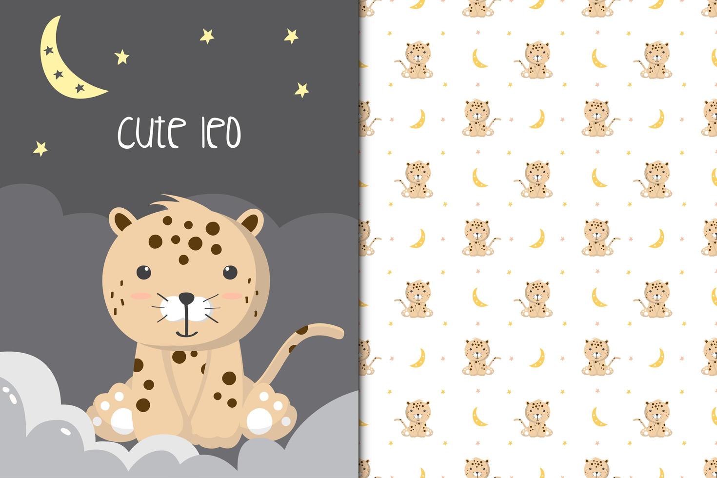 Cute leopard illustration with seamless pattern in the white backdrop vector