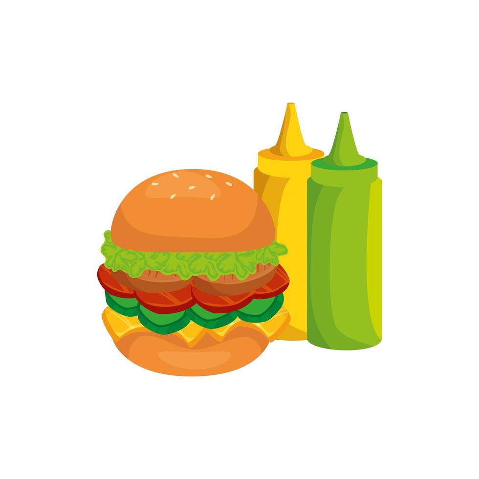 set of delicious sauces with hamburger isolated icon vector