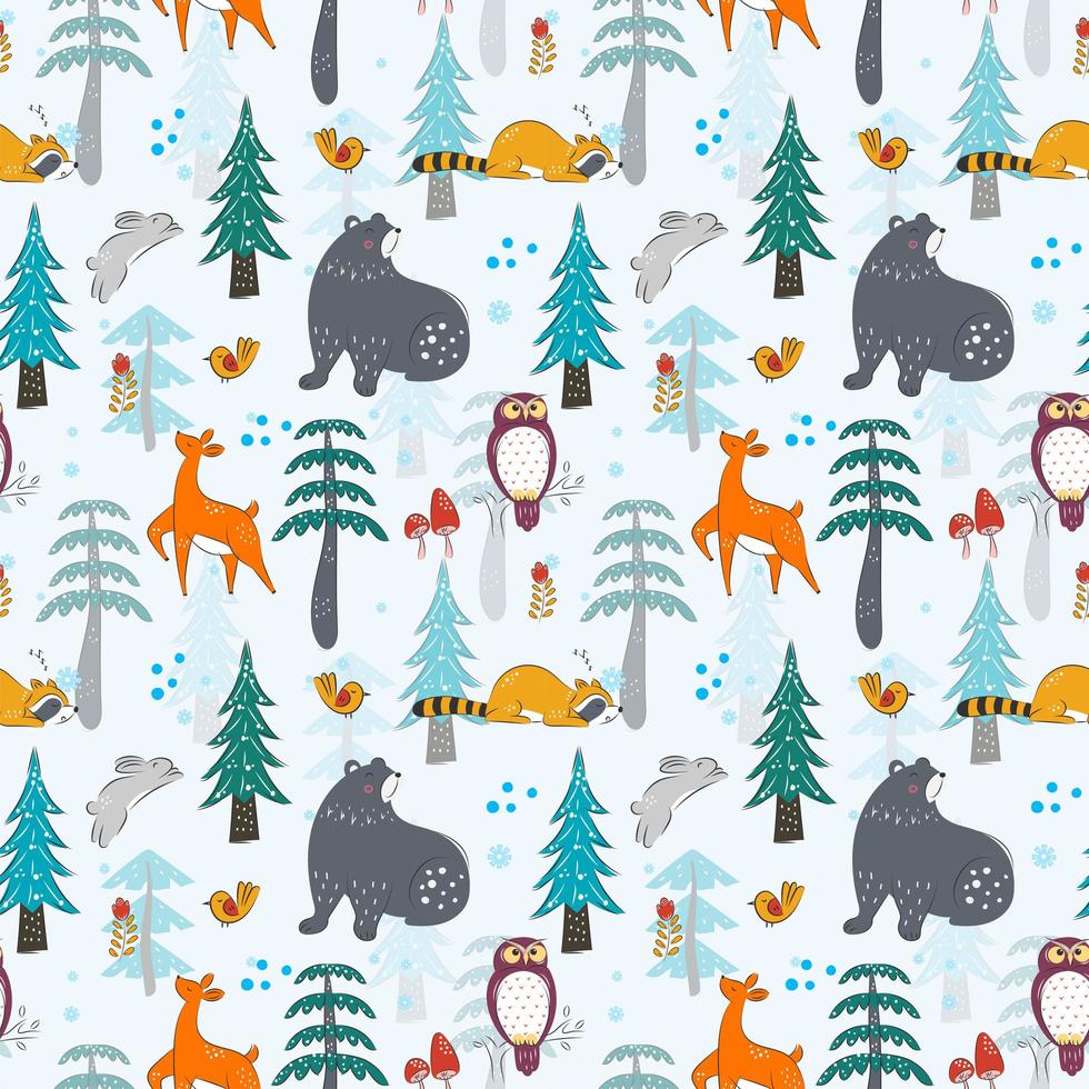 winter in the woodland Seamless Pattern for kids vector