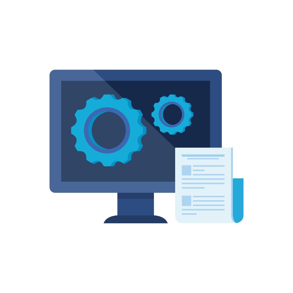 desktop computer with gears settings vector