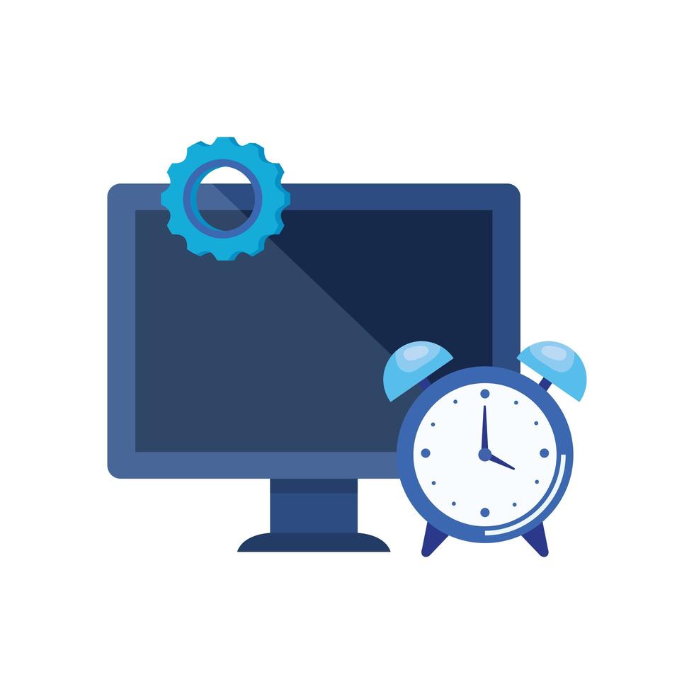 desktop computer with alarm clock vector
