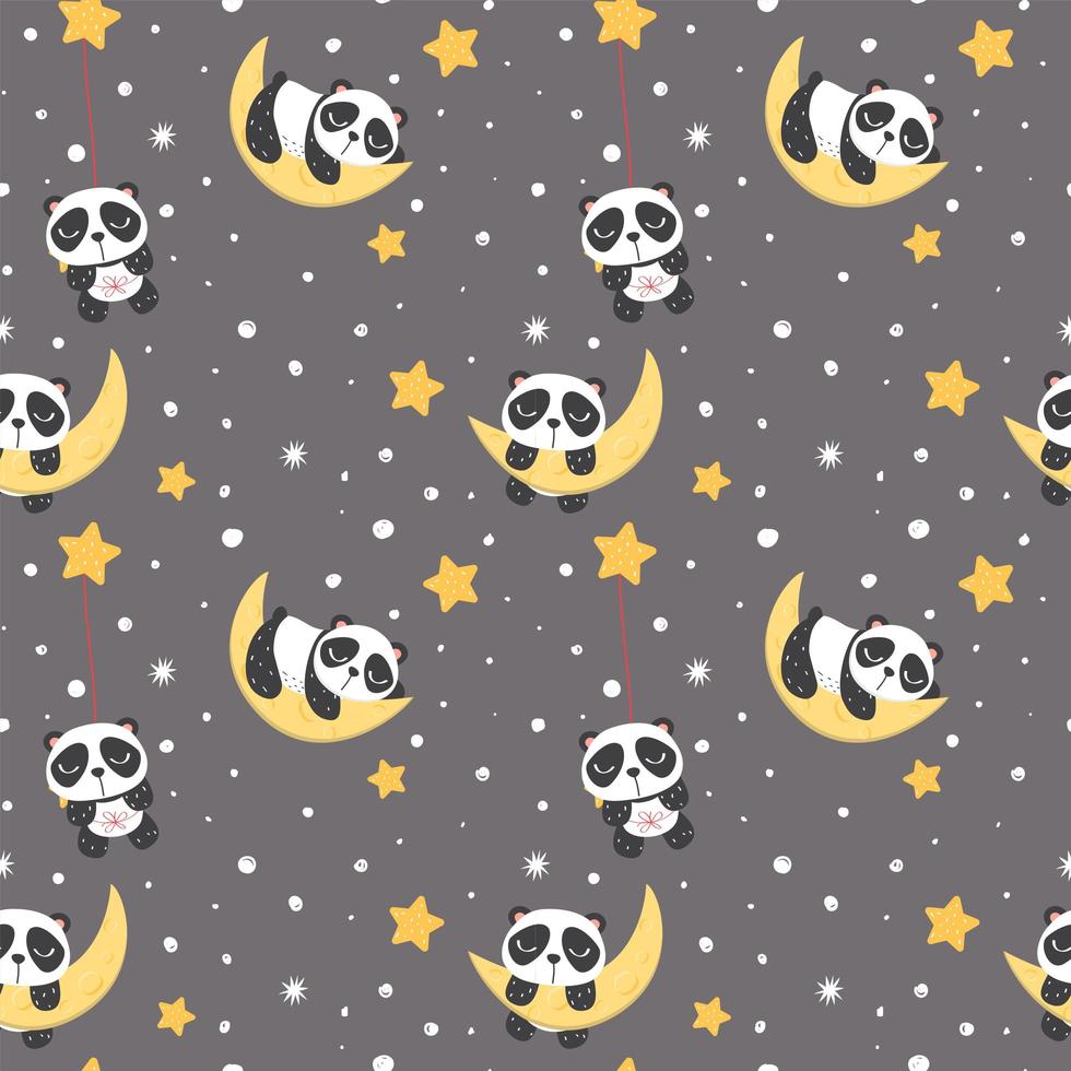 Seamless pattern with panda in the space vector