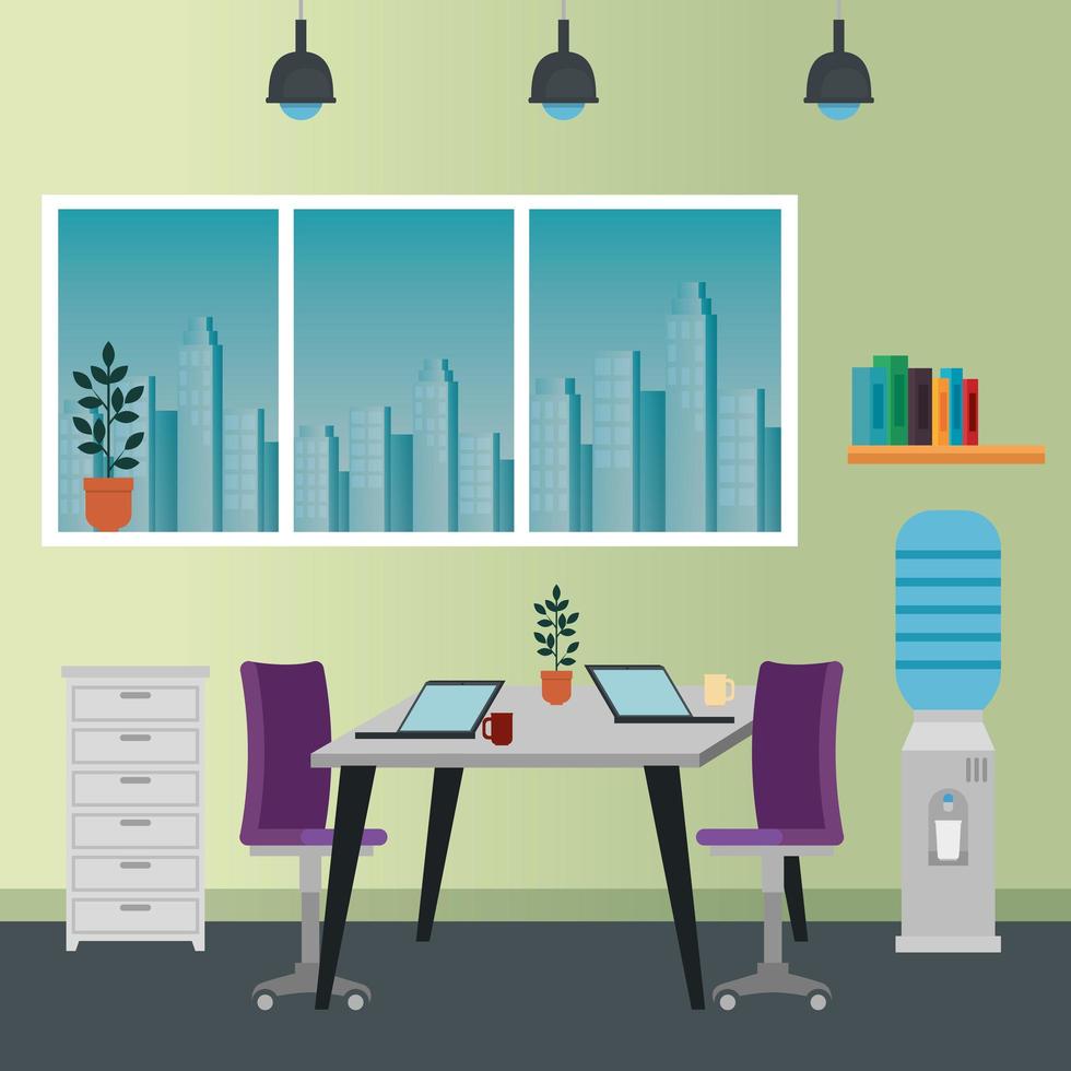 office places scenes with laptop vector