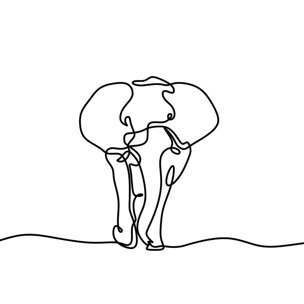 One line drawing, elephant vector illustration. Abstract wildlife animal minimalism style. Continuous hand drawn isolated on white background.