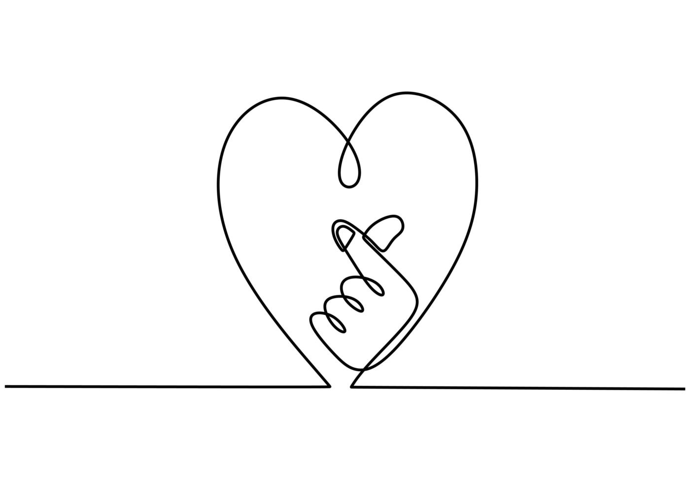 Continuous line drawing of love sign. One hand drawn of heart and korean finger. Minimalism design on white background vector