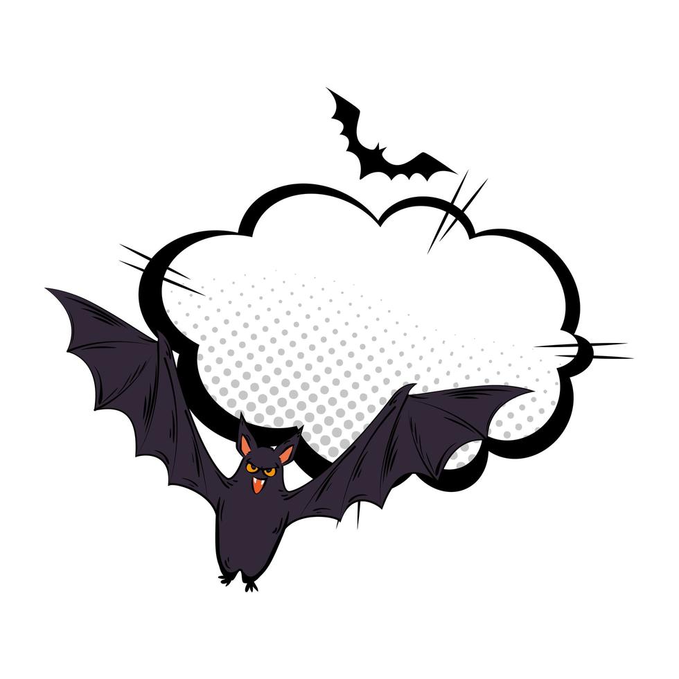 bats flying halloween with cloud style pop art vector