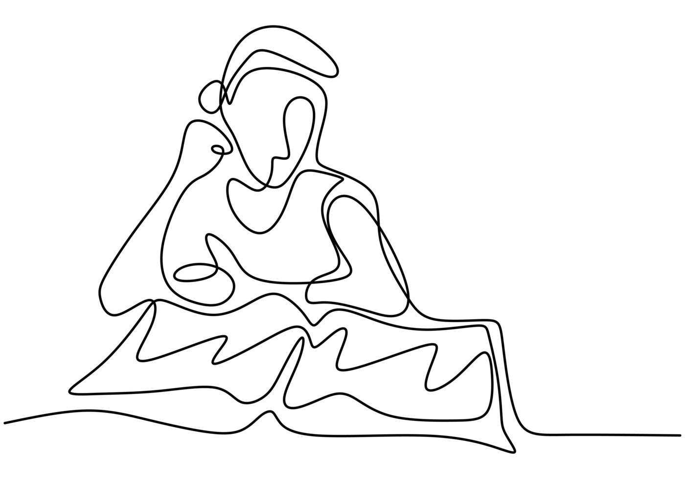 Single continuous line drawing boy focus reading book. Sitting and study with his book. Vector illustration