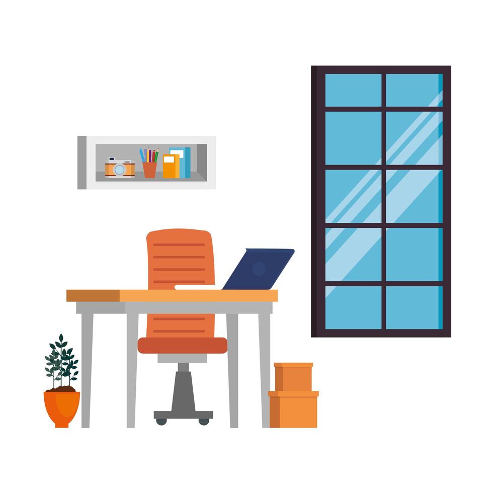 office work place scene with laptop vector