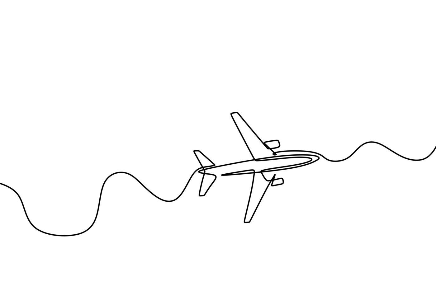 Avión continuo dibujo de una línea, ilustración de vector de diseño minimalista aislado sobre fondo blanco.