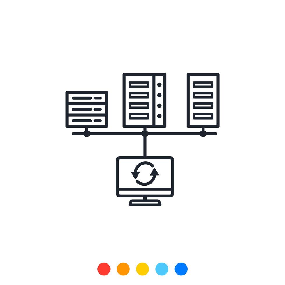 Icon of the computer connected to the server. vector