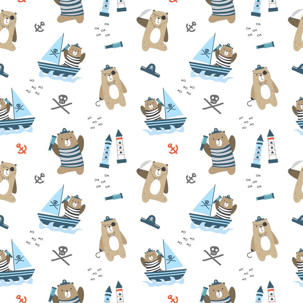 Kids baby pattern of cute bear with pirates concept vector