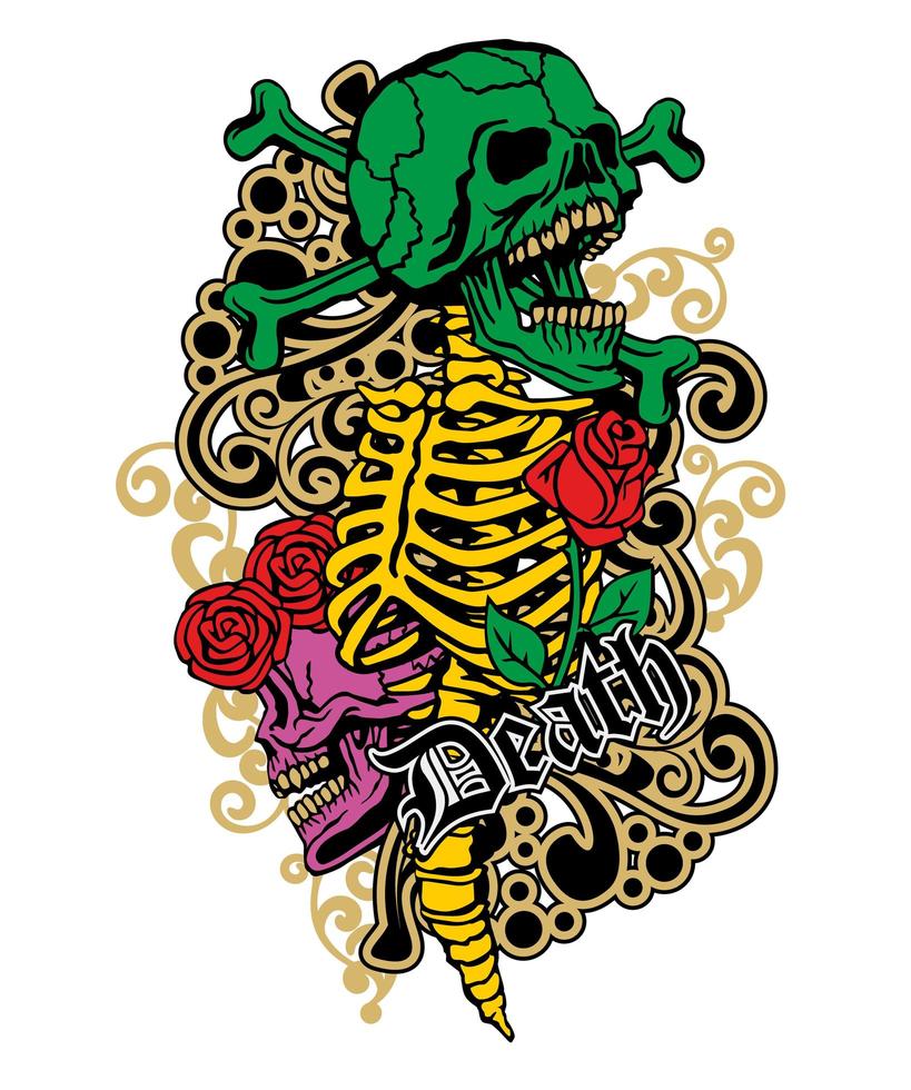 colored, vintage grunge skull vector