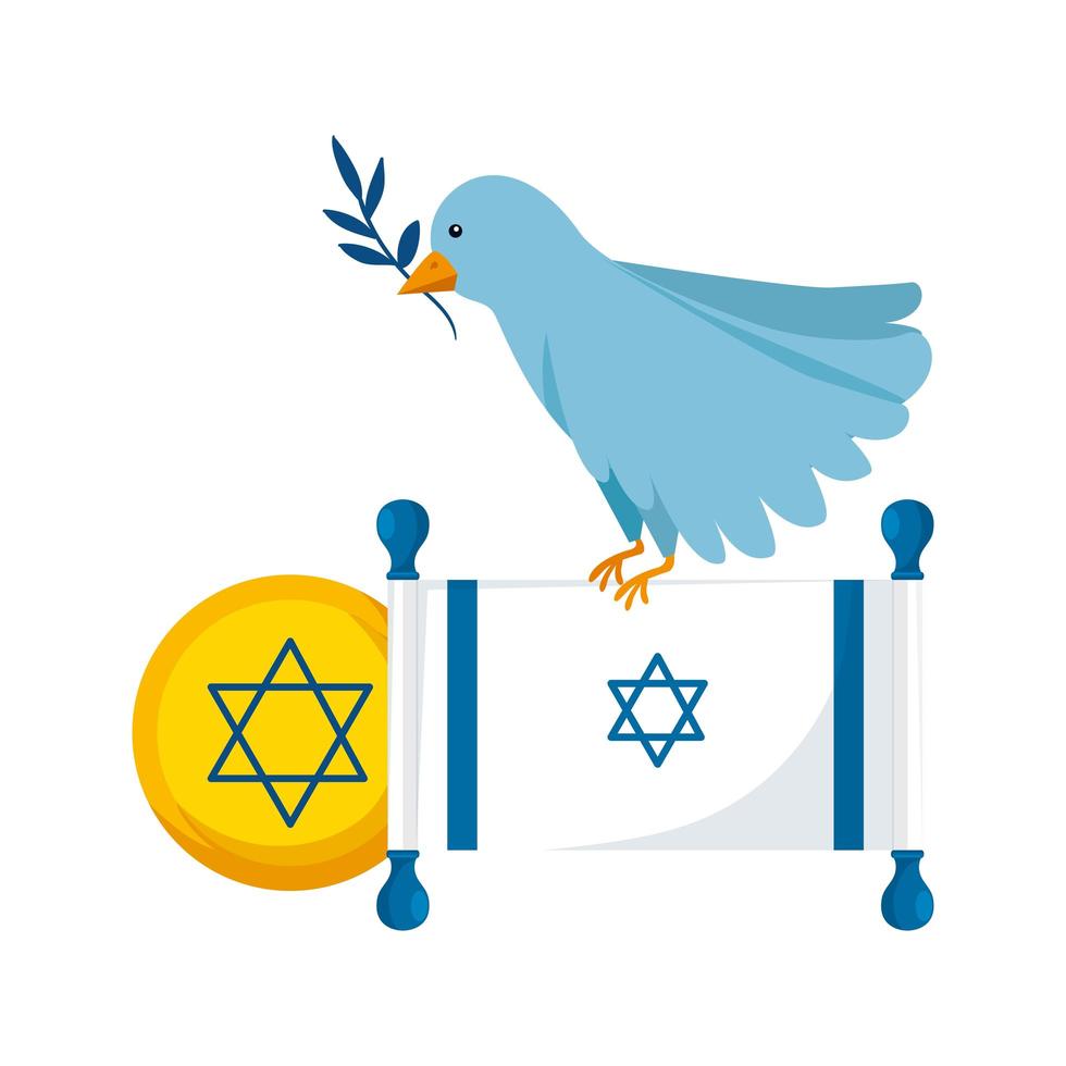 flag israel and bird with olive branch vector