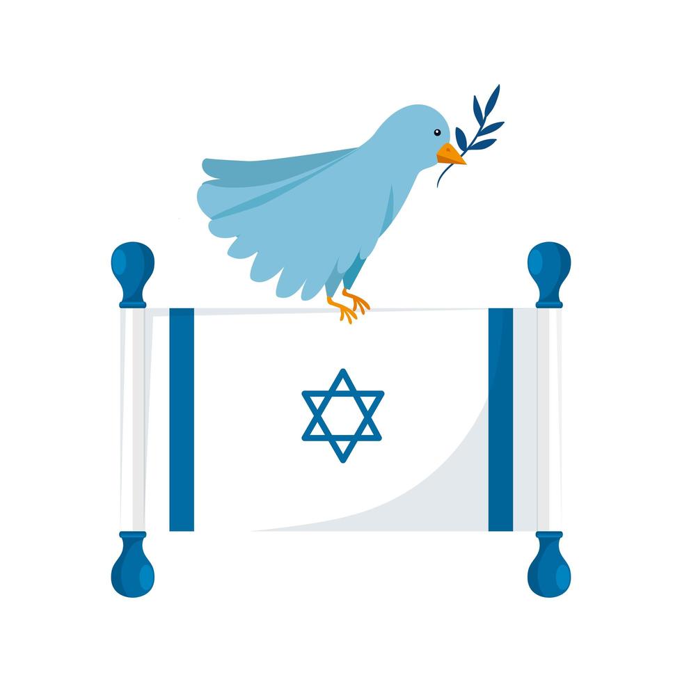 Bandera de Israel y pájaro con rama icono aislado vector