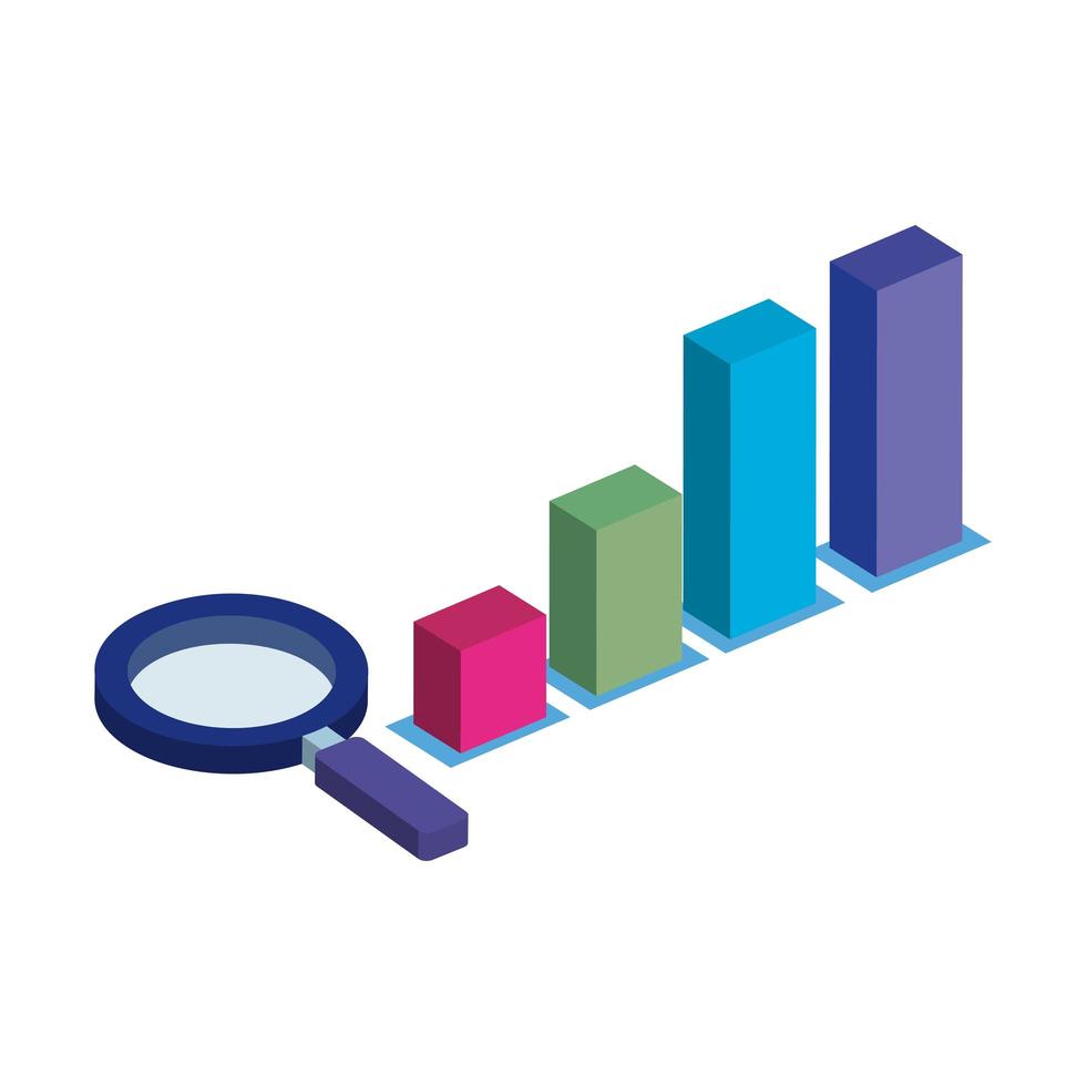 bars statistical graph with magnifying glass isolated icon vector