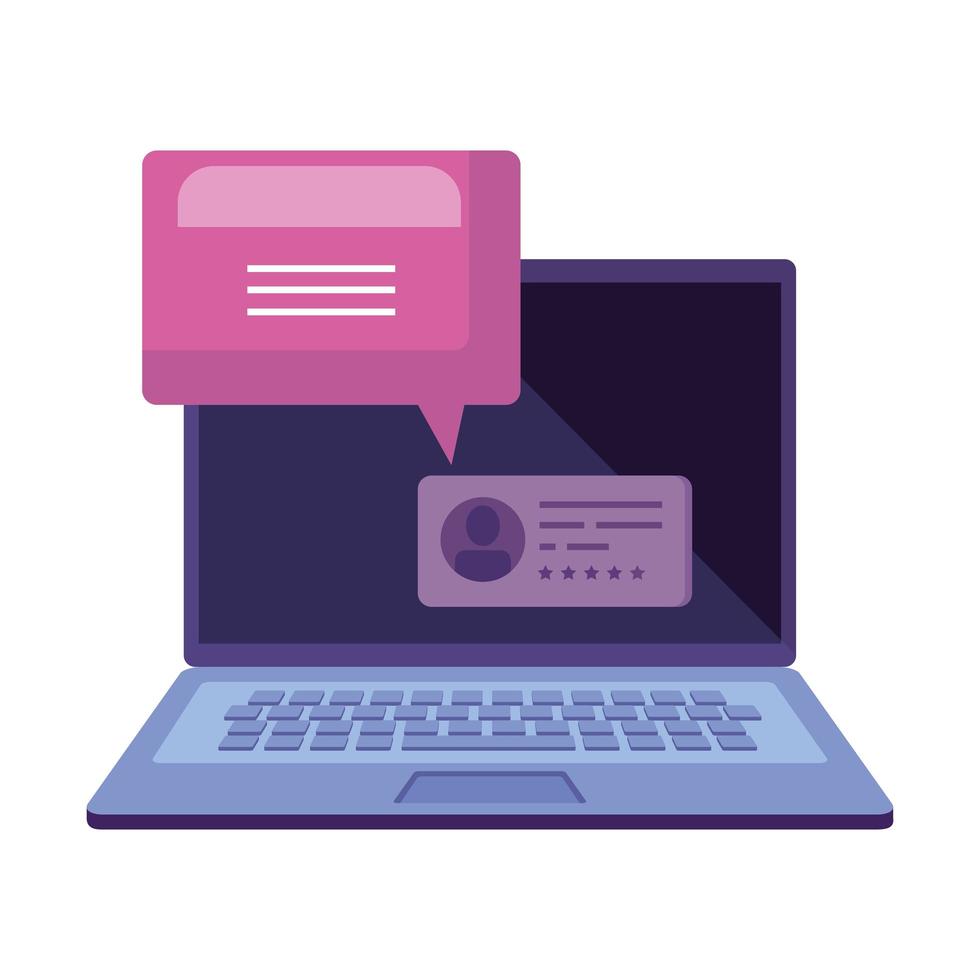 laptop computer for vote online line with speech bubble vector