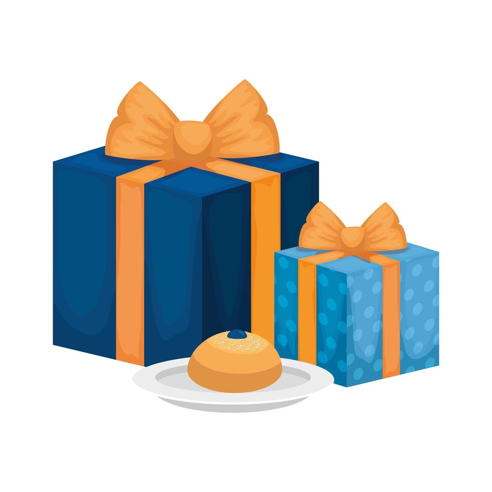 gift boxes with bread isolated icon vector