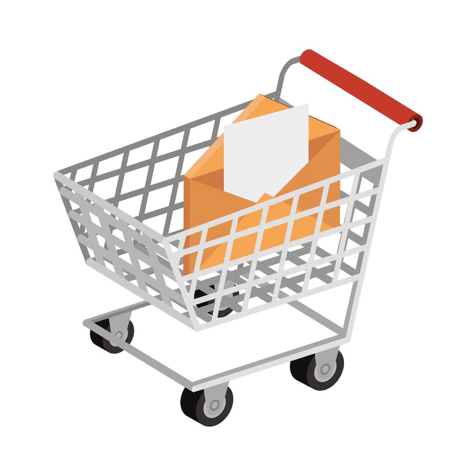 envelope mail with cart shopping isolated icon vector