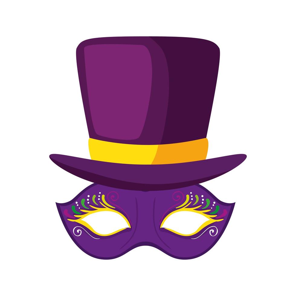 Máscara de mardi gras aislada y diseño de vector de sombrero