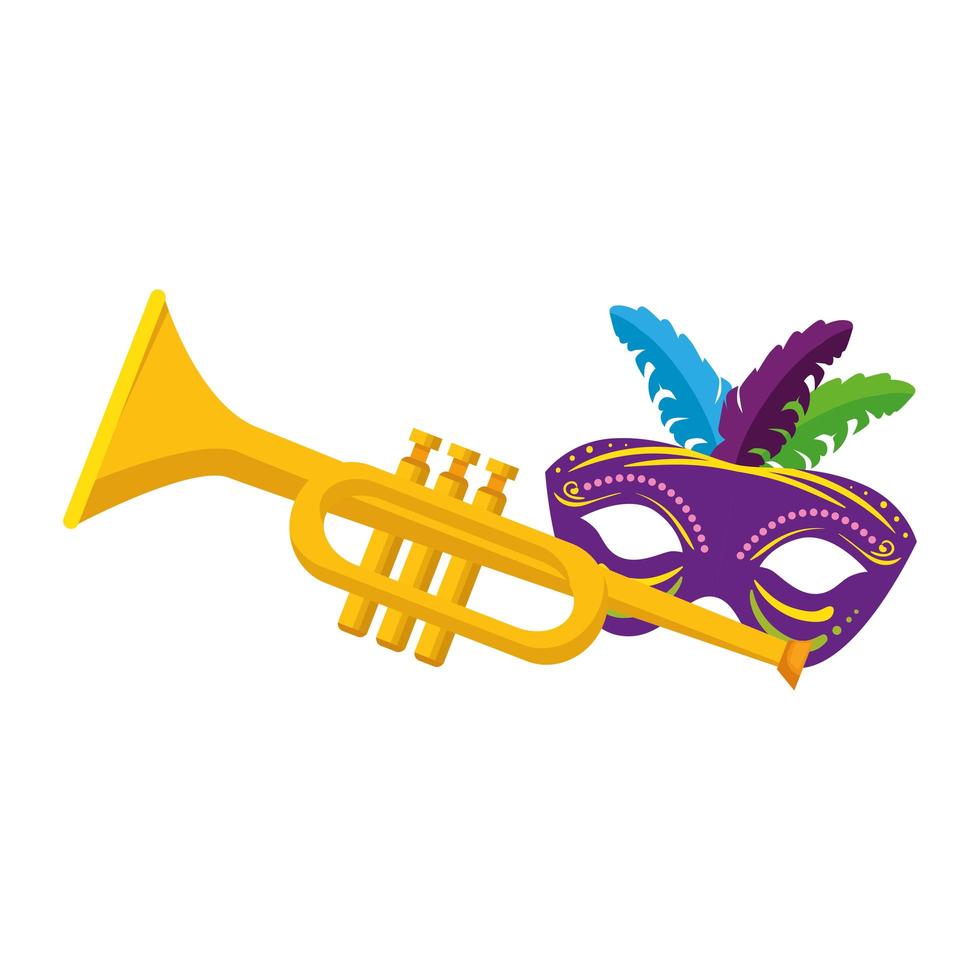 Isolated mardi gras mask and trumpet vector design