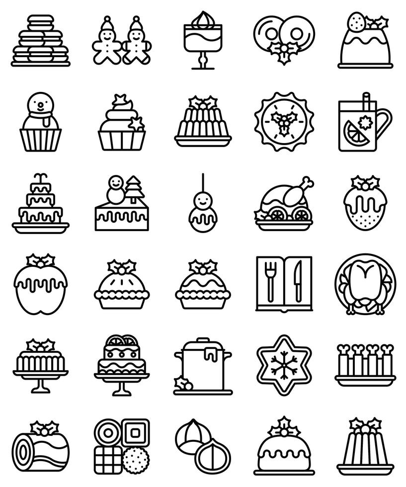 Christmas food and drinks line icon set vector