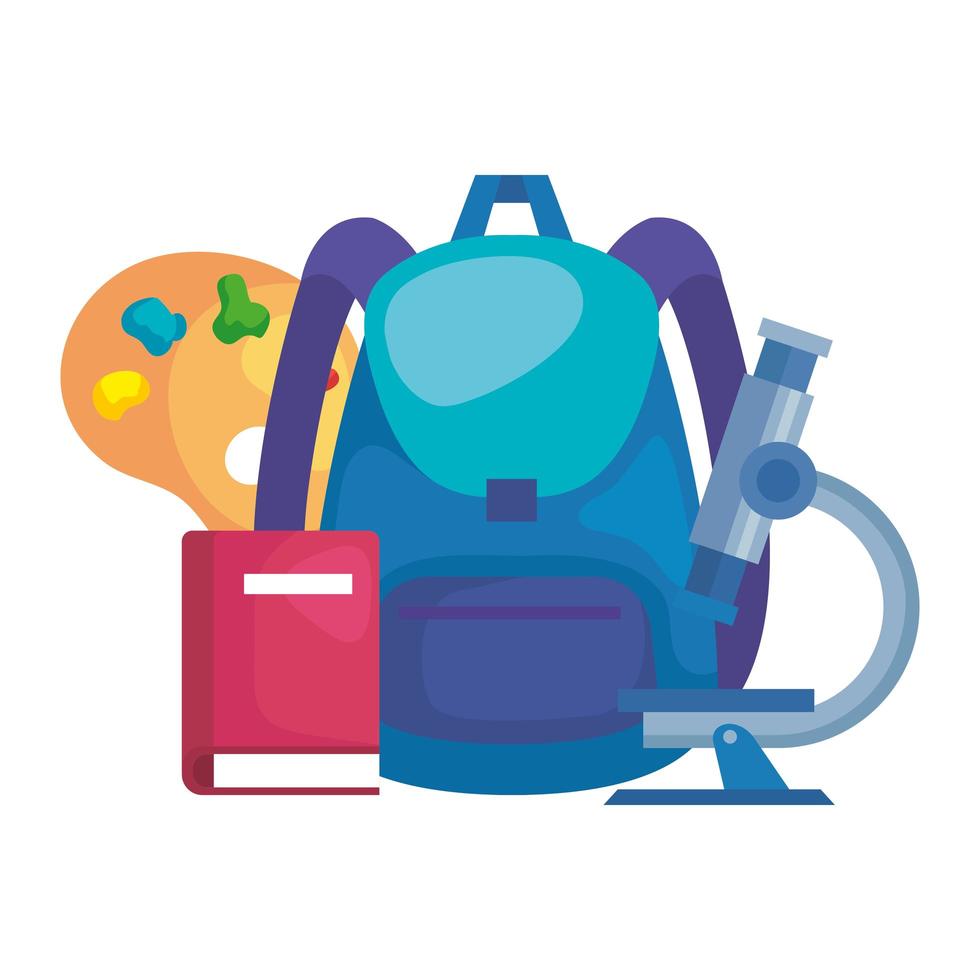 mochila escolar con palet y microscopio vector