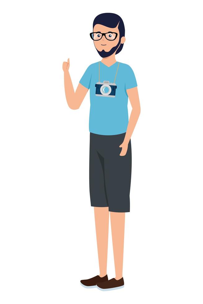 young tourist with camera photographic vector