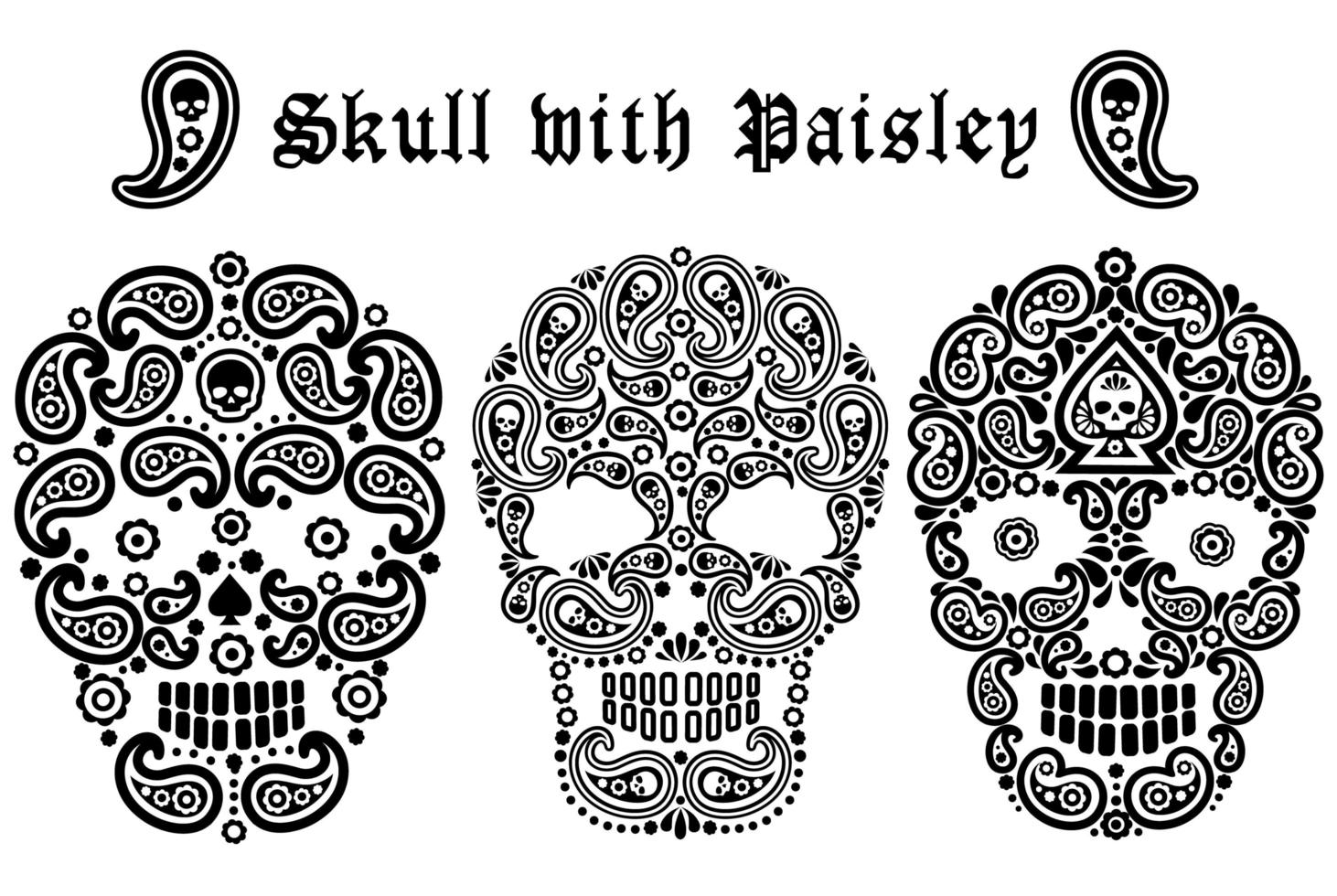 cráneo con conjunto de diseño de paisley vector