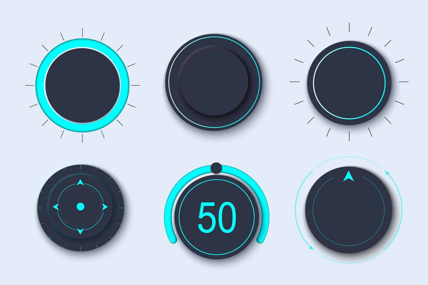 Neumorph UI kit with Volume Knob and switches set vector