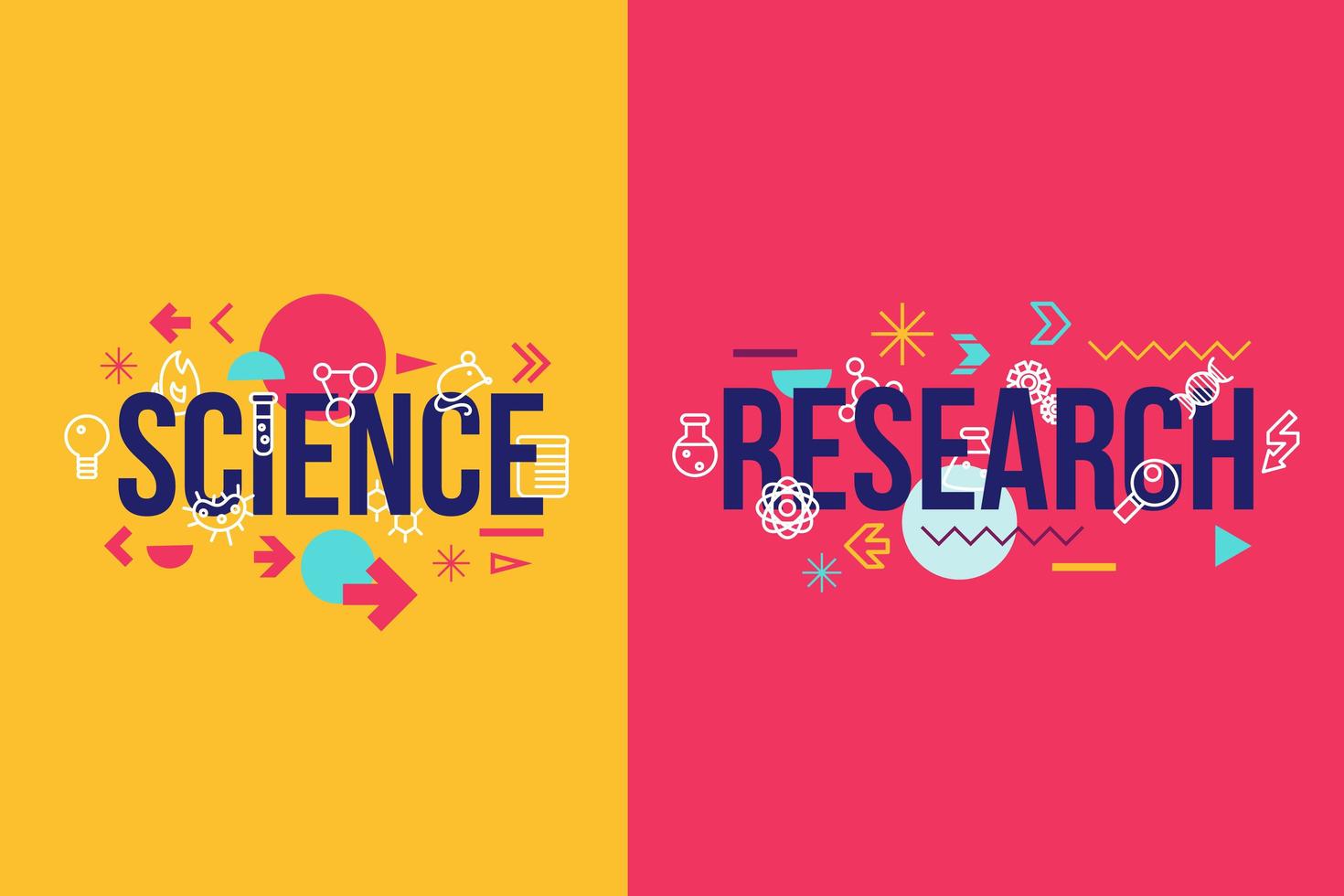 Diseño de banner de concepto de palabra de ciencia e investigación vector