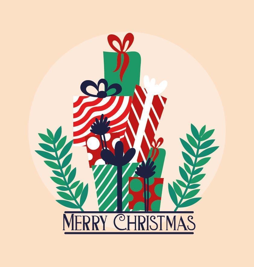 Merry Christmas card with gifts vector