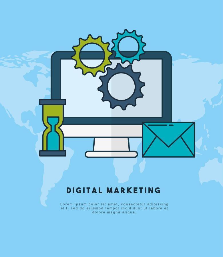 Digital marketing technology concept banner with computer vector